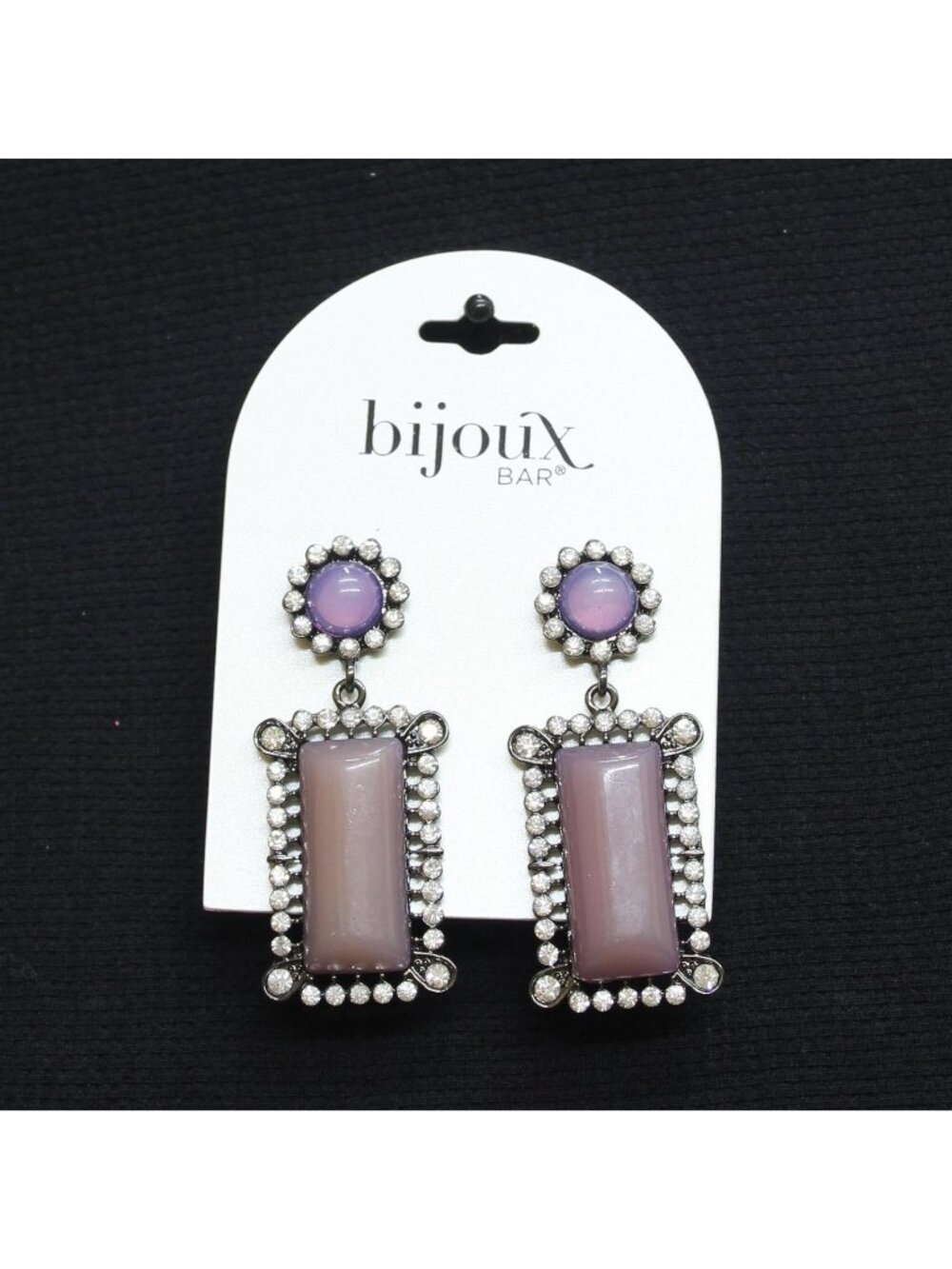 NWT Bijoux Bar Frame Post Back Drop Earrings Lavender Purple / Black Multi 2.25"